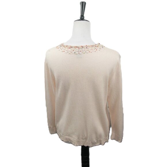 Field Manor Peach Beaded Neckline Silk Blend Cardigan Size Large - Picture 5 of 6